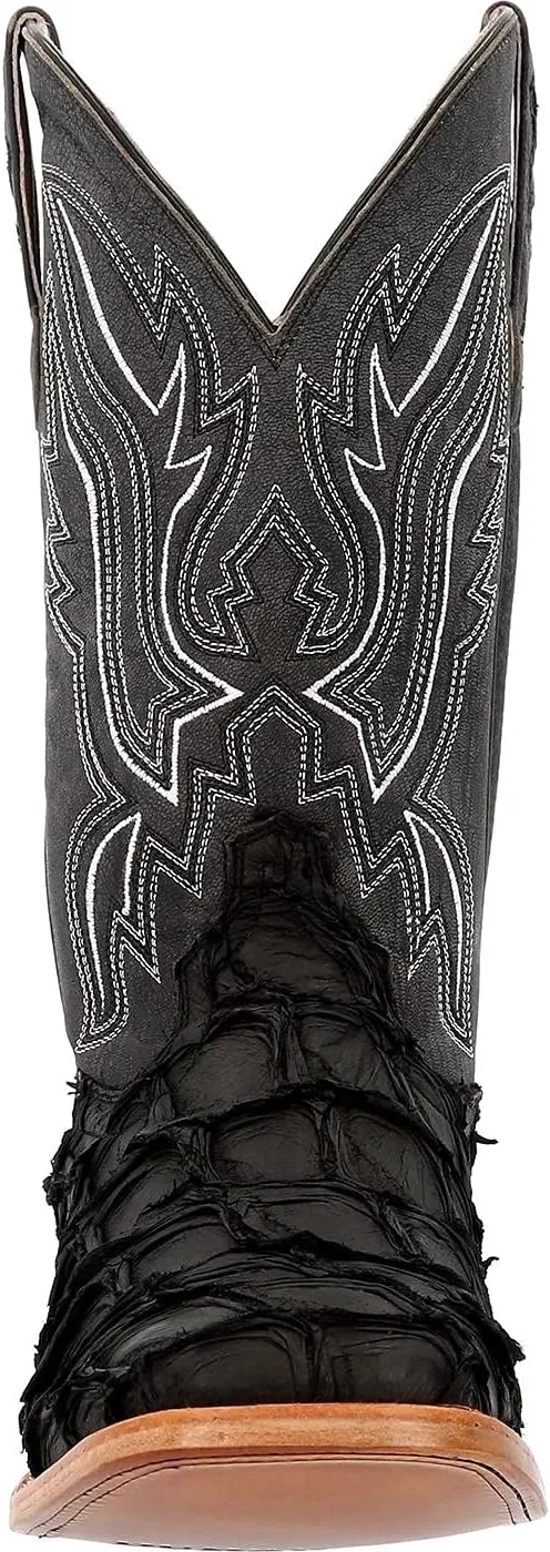 Durango Mens Premium Exotics Pirarucu Embroidered Square Toe Pull On Dress Boots Mid Calf - Brown