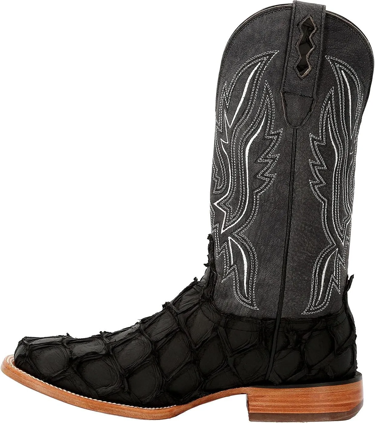 Durango Mens Premium Exotics Pirarucu Embroidered Square Toe Pull On Dress Boots Mid Calf - Brown