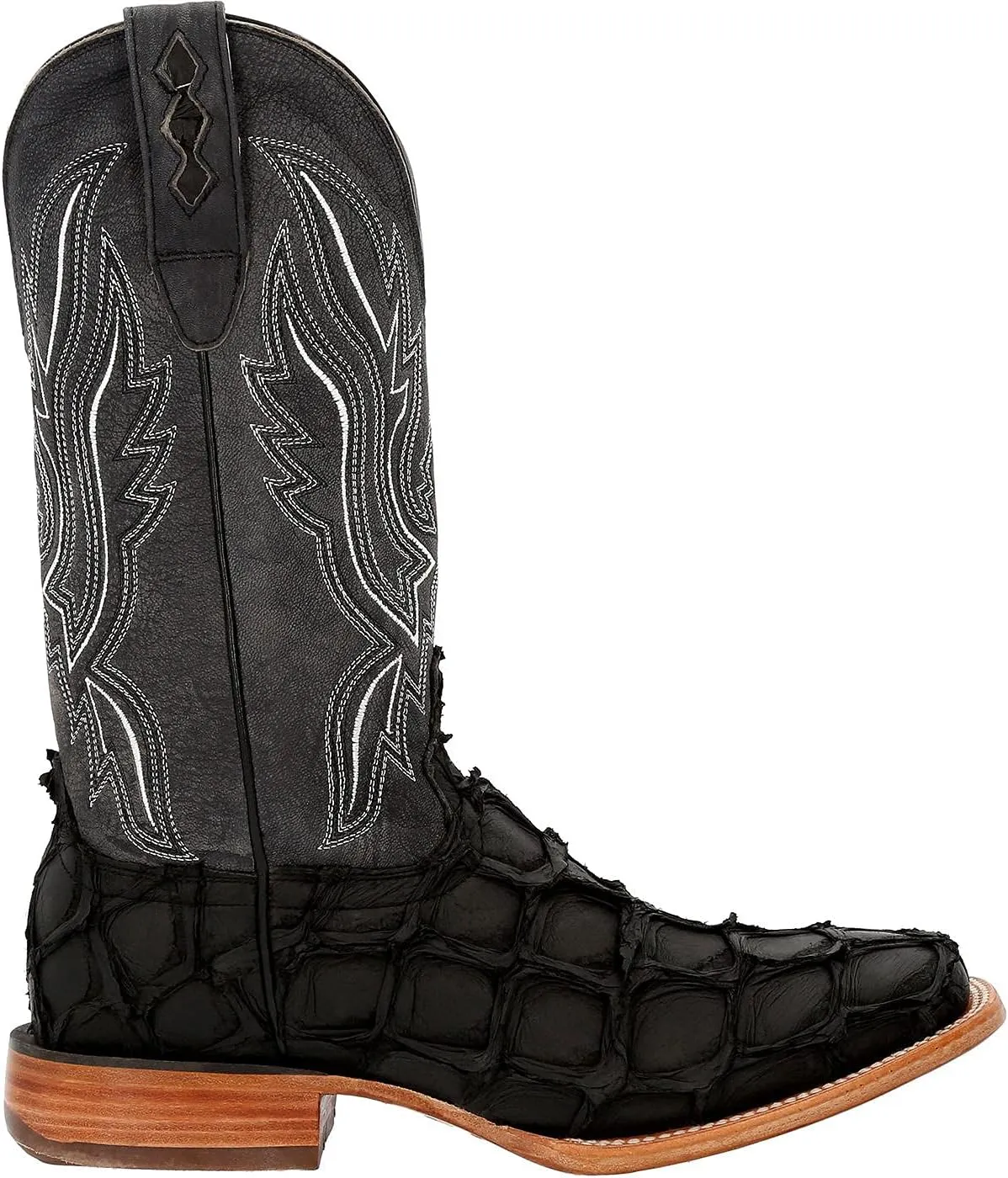 Durango Mens Premium Exotics Pirarucu Embroidered Square Toe Pull On Dress Boots Mid Calf - Brown