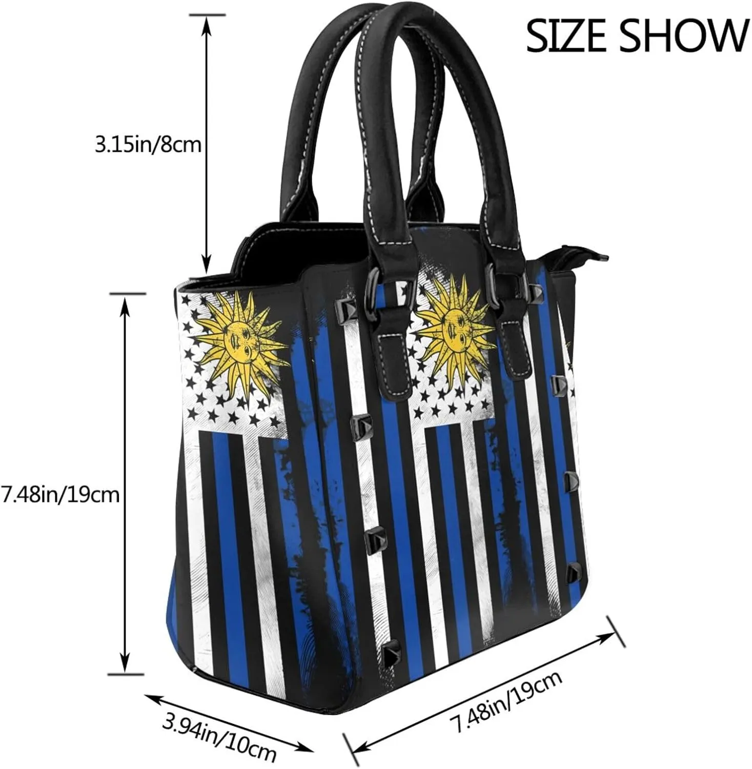 DWomen's Pu Leather Handbag Rivet Shoulder Bag Fashion Studded Top Handle Satchel Crossbody Tote Bag Punk Bag Purse