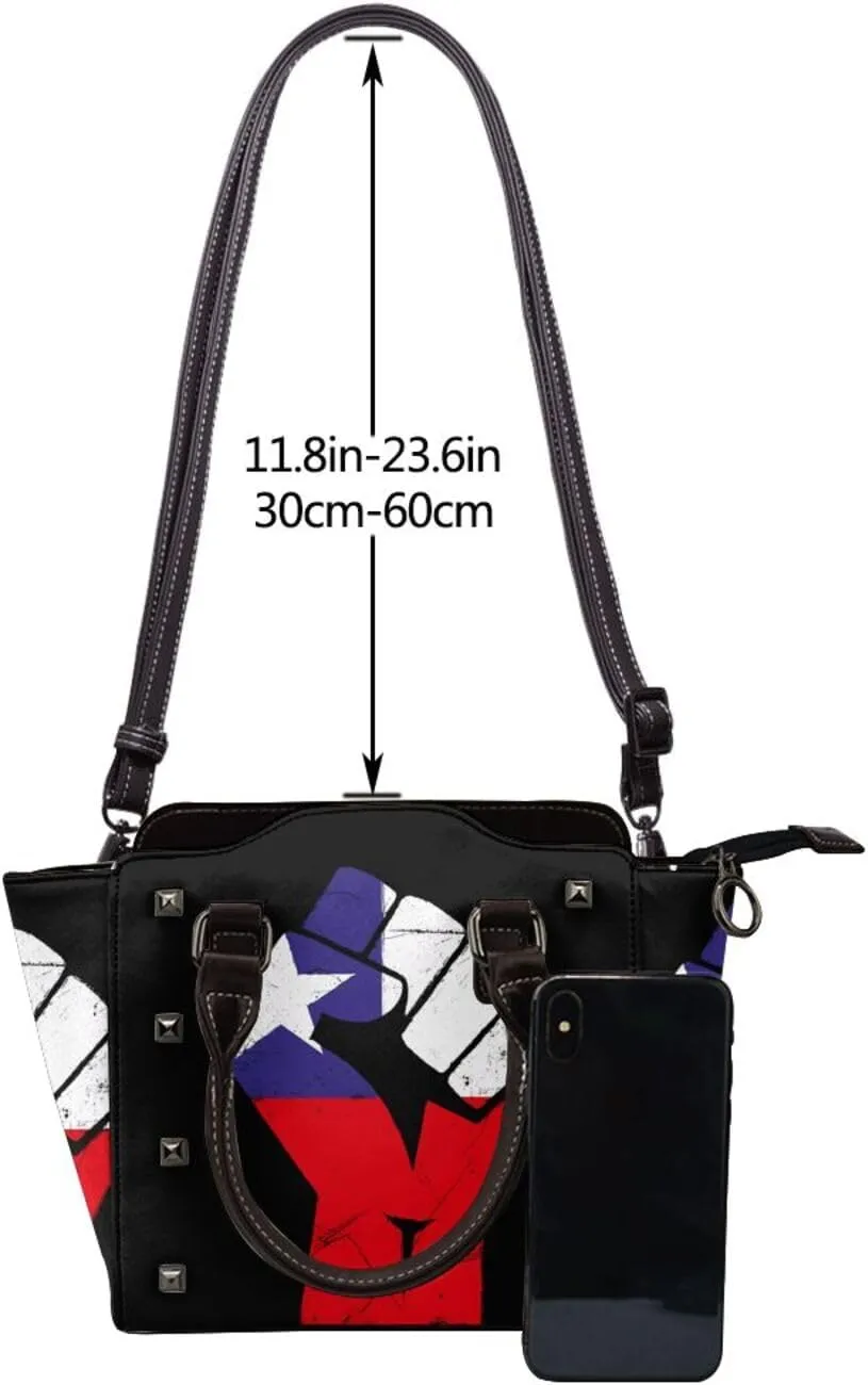 DWomen's Pu Leather Handbag Rivet Shoulder Bag Fashion Studded Top Handle Satchel Crossbody Tote Bag Punk Bag Purse