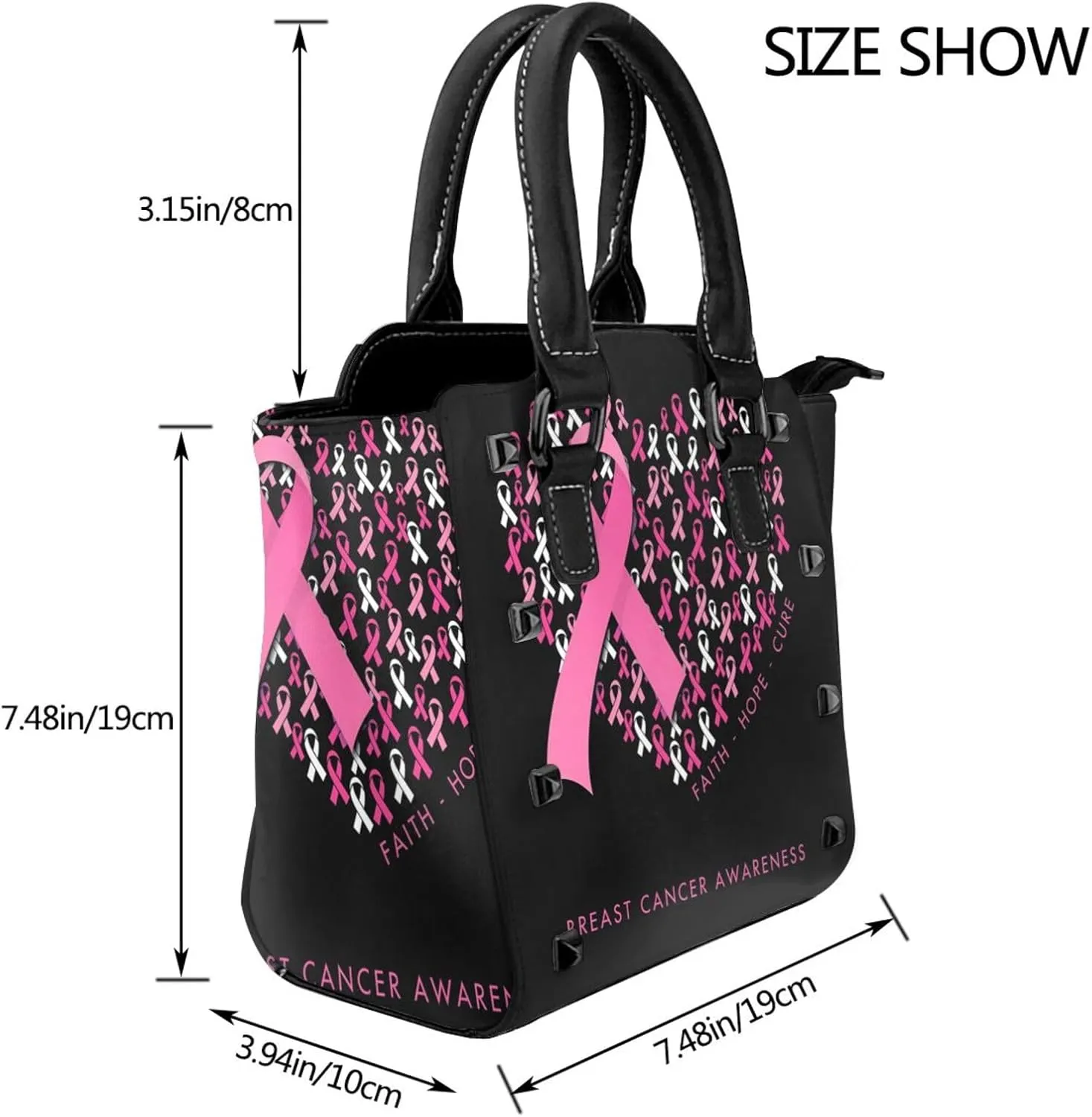 DWomen's Pu Leather Handbag Rivet Shoulder Bag Fashion Studded Top Handle Satchel Crossbody Tote Bag Punk Bag Purse