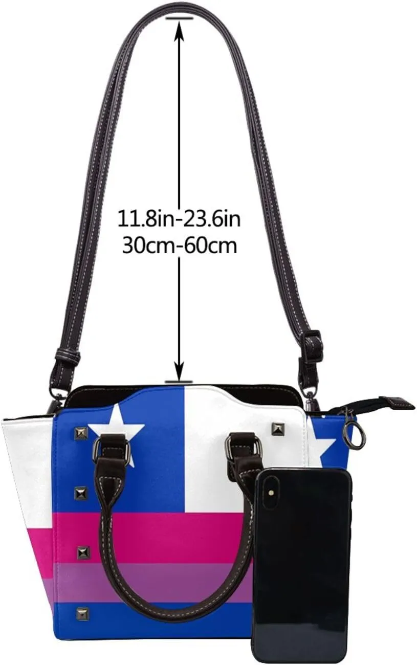 DWomen's Pu Leather Handbag Rivet Shoulder Bag Fashion Studded Top Handle Satchel Crossbody Tote Bag Punk Bag Purse