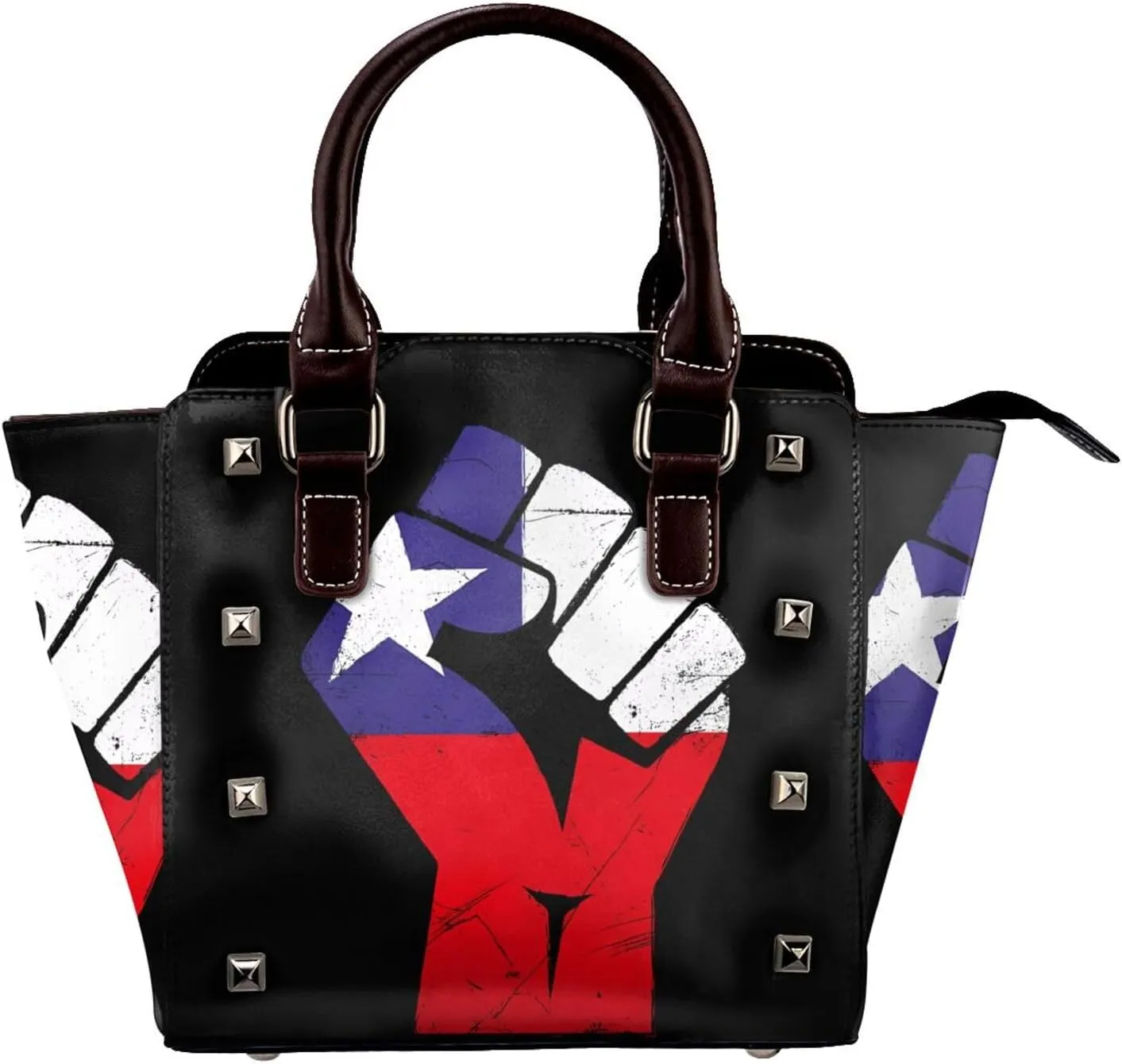 DWomen's Pu Leather Handbag Rivet Shoulder Bag Fashion Studded Top Handle Satchel Crossbody Tote Bag Punk Bag Purse