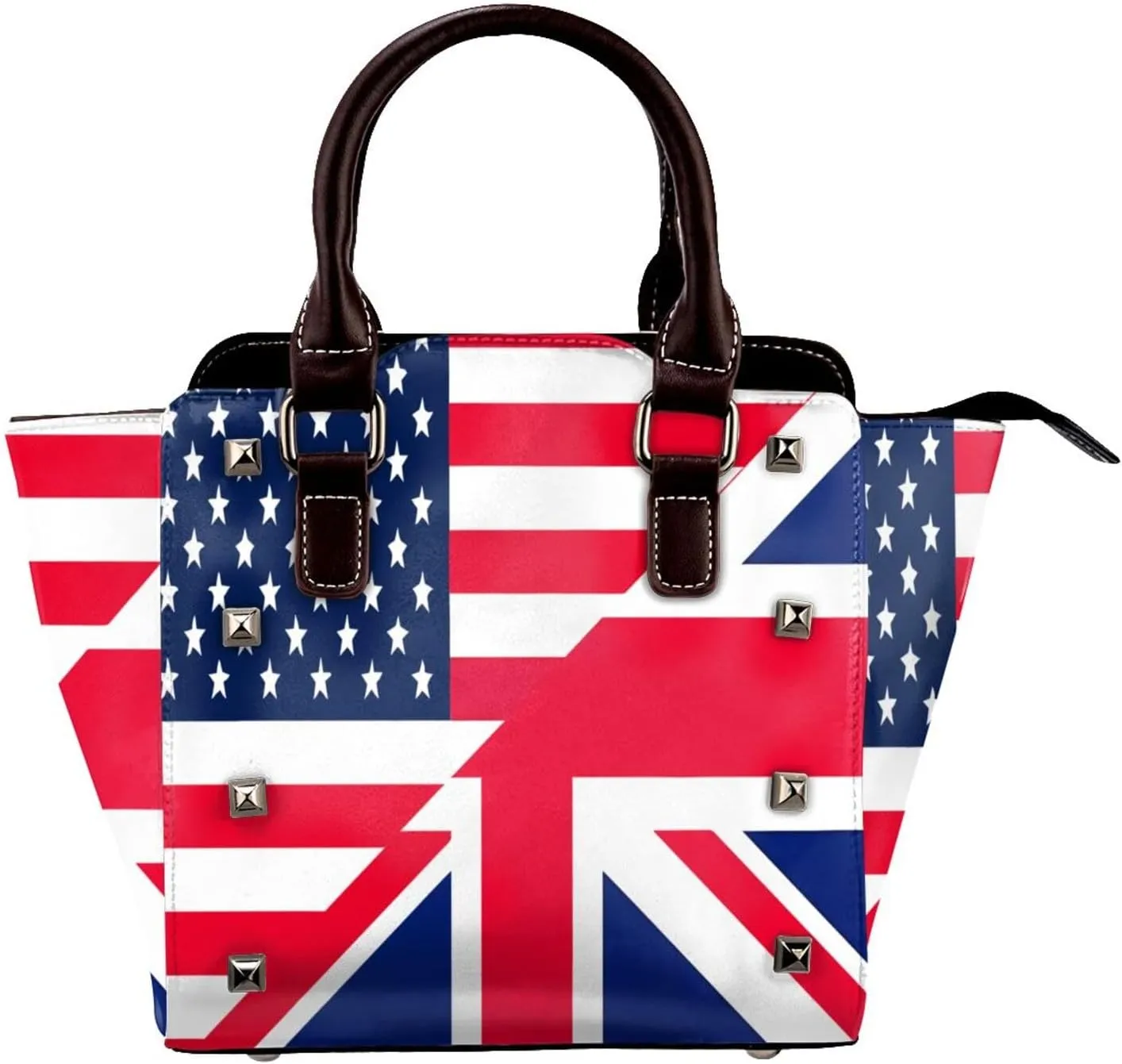 DWomen's Pu Leather Handbag Rivet Shoulder Bag Fashion Studded Top Handle Satchel Crossbody Tote Bag Punk Bag Purse