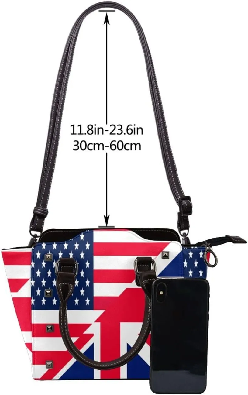 DWomen's Pu Leather Handbag Rivet Shoulder Bag Fashion Studded Top Handle Satchel Crossbody Tote Bag Punk Bag Purse