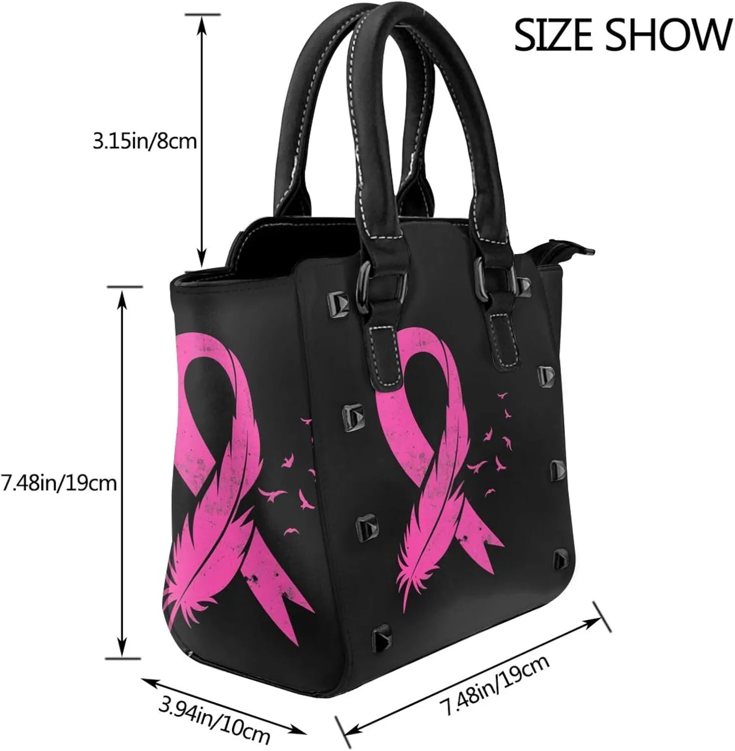DWomen's Pu Leather Handbag Rivet Shoulder Bag Fashion Studded Top Handle Satchel Crossbody Tote Bag Punk Bag Purse