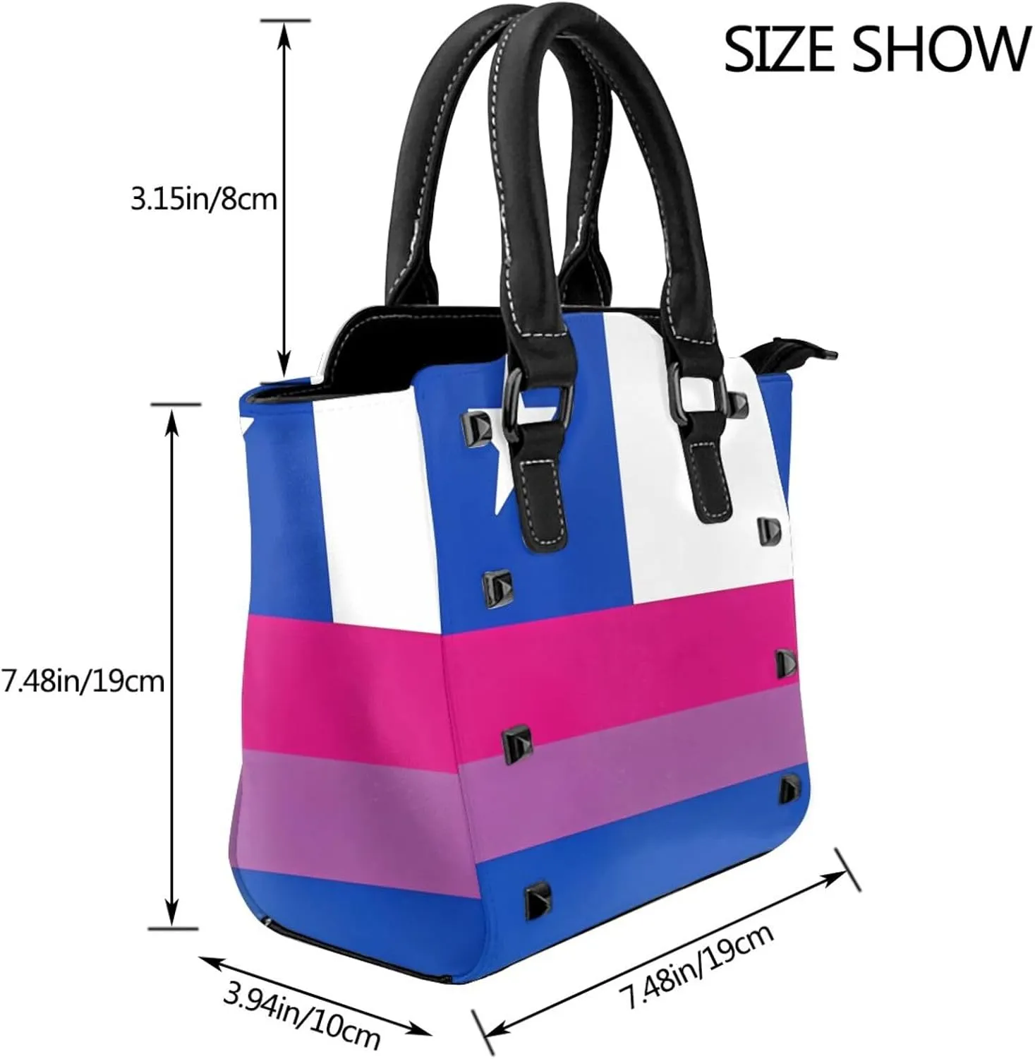DWomen's Pu Leather Handbag Rivet Shoulder Bag Fashion Studded Top Handle Satchel Crossbody Tote Bag Punk Bag Purse