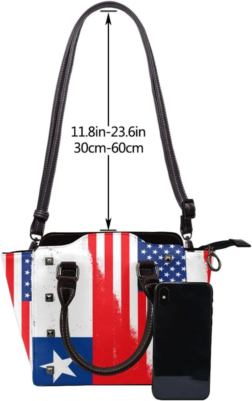 DWomen's Pu Leather Handbag Rivet Shoulder Bag Fashion Studded Top Handle Satchel Crossbody Tote Bag Punk Bag Purse