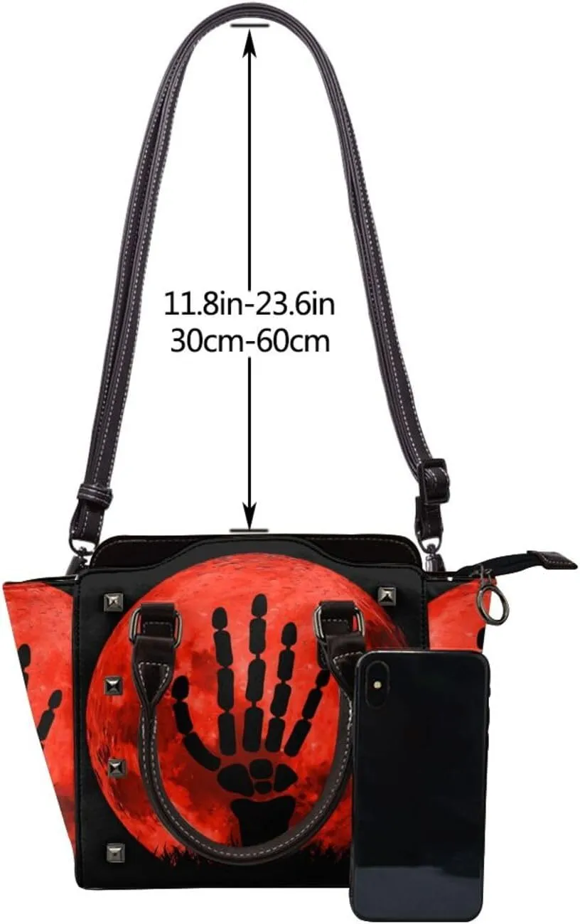 DWomen's Pu Leather Handbag Rivet Shoulder Bag Fashion Studded Top Handle Satchel Crossbody Tote Bag Punk Bag Purse