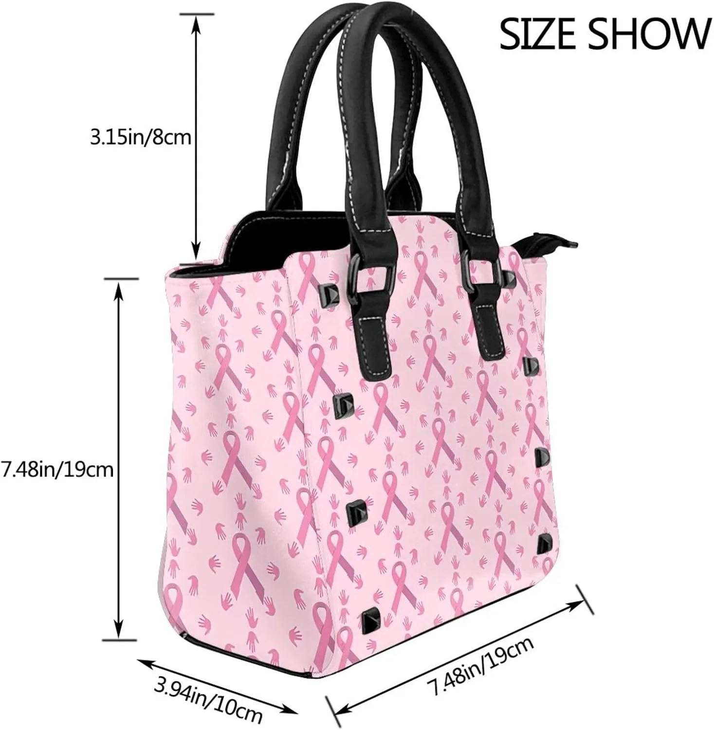DWomen's Pu Leather Handbag Rivet Shoulder Bag Fashion Studded Top Handle Satchel Crossbody Tote Bag Punk Bag Purse