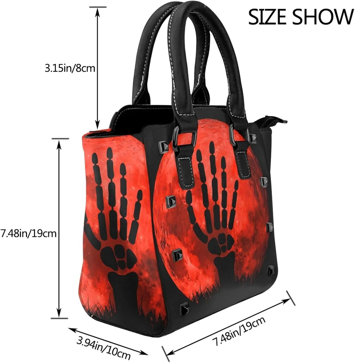 DWomen's Pu Leather Handbag Rivet Shoulder Bag Fashion Studded Top Handle Satchel Crossbody Tote Bag Punk Bag Purse