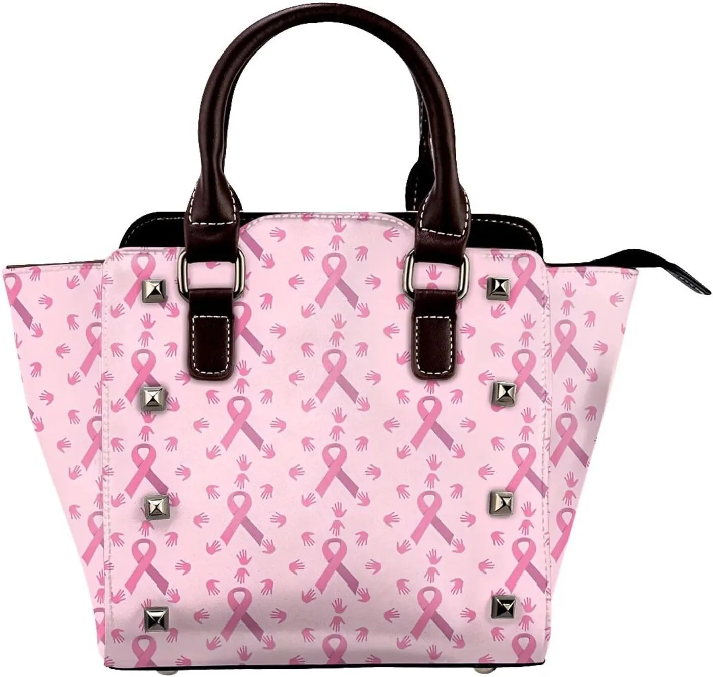 DWomen's Pu Leather Handbag Rivet Shoulder Bag Fashion Studded Top Handle Satchel Crossbody Tote Bag Punk Bag Purse