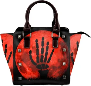 DWomen's Pu Leather Handbag Rivet Shoulder Bag Fashion Studded Top Handle Satchel Crossbody Tote Bag Punk Bag Purse