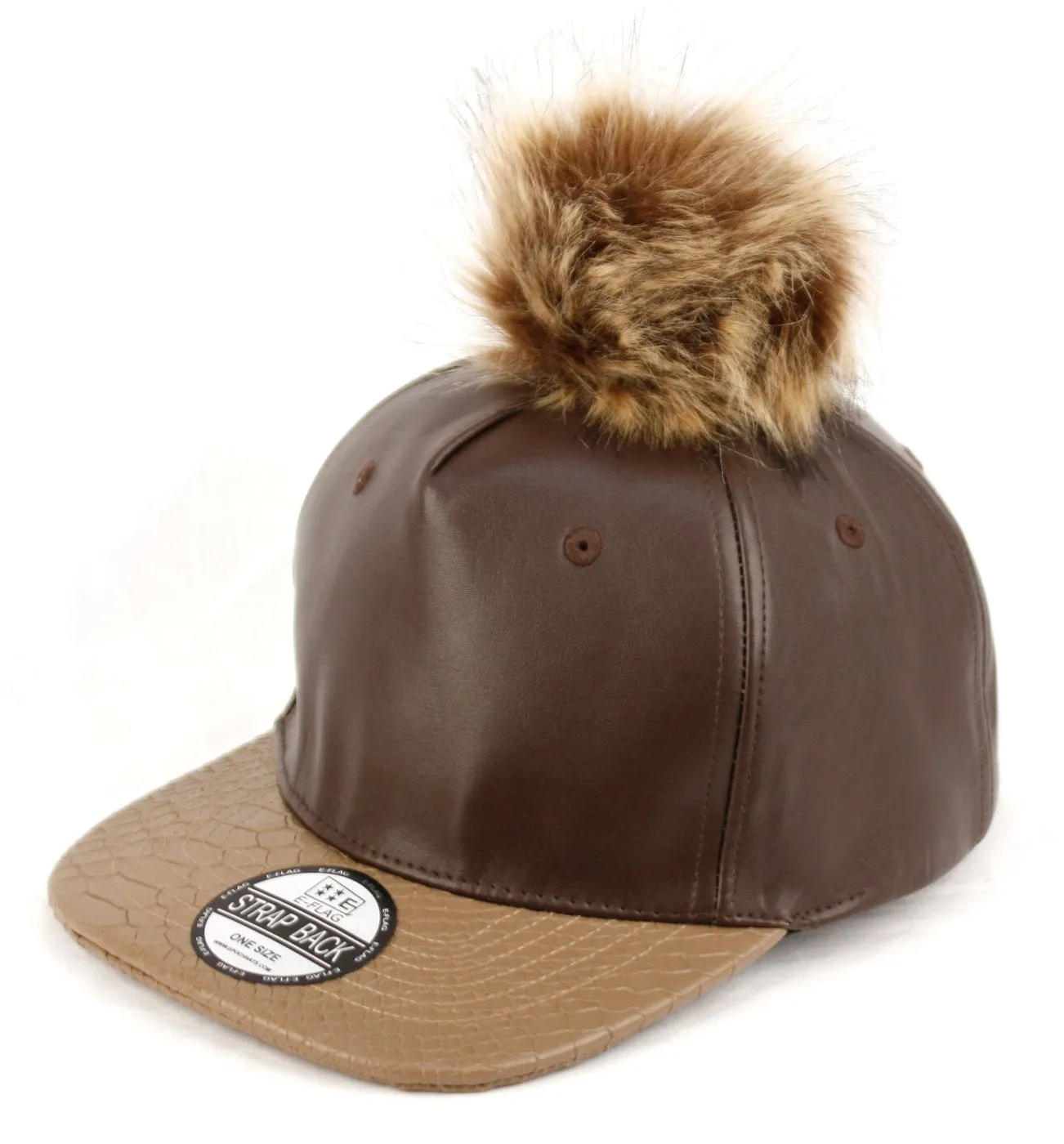 E-Flag Faux Leather Fur Pompom Baseball Cap Strap Back
