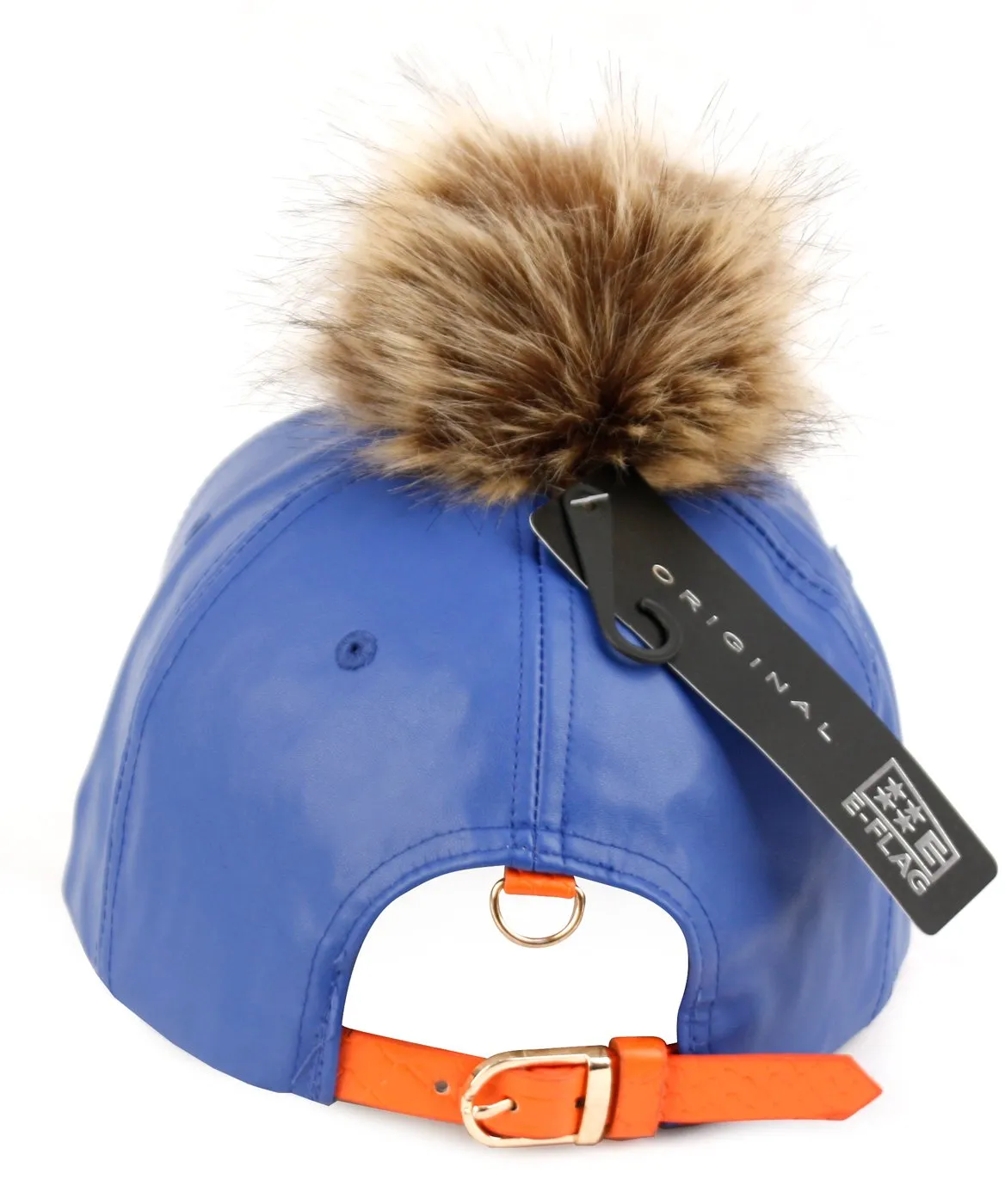 E-Flag Faux Leather Fur Pompom Baseball Cap Strap Back