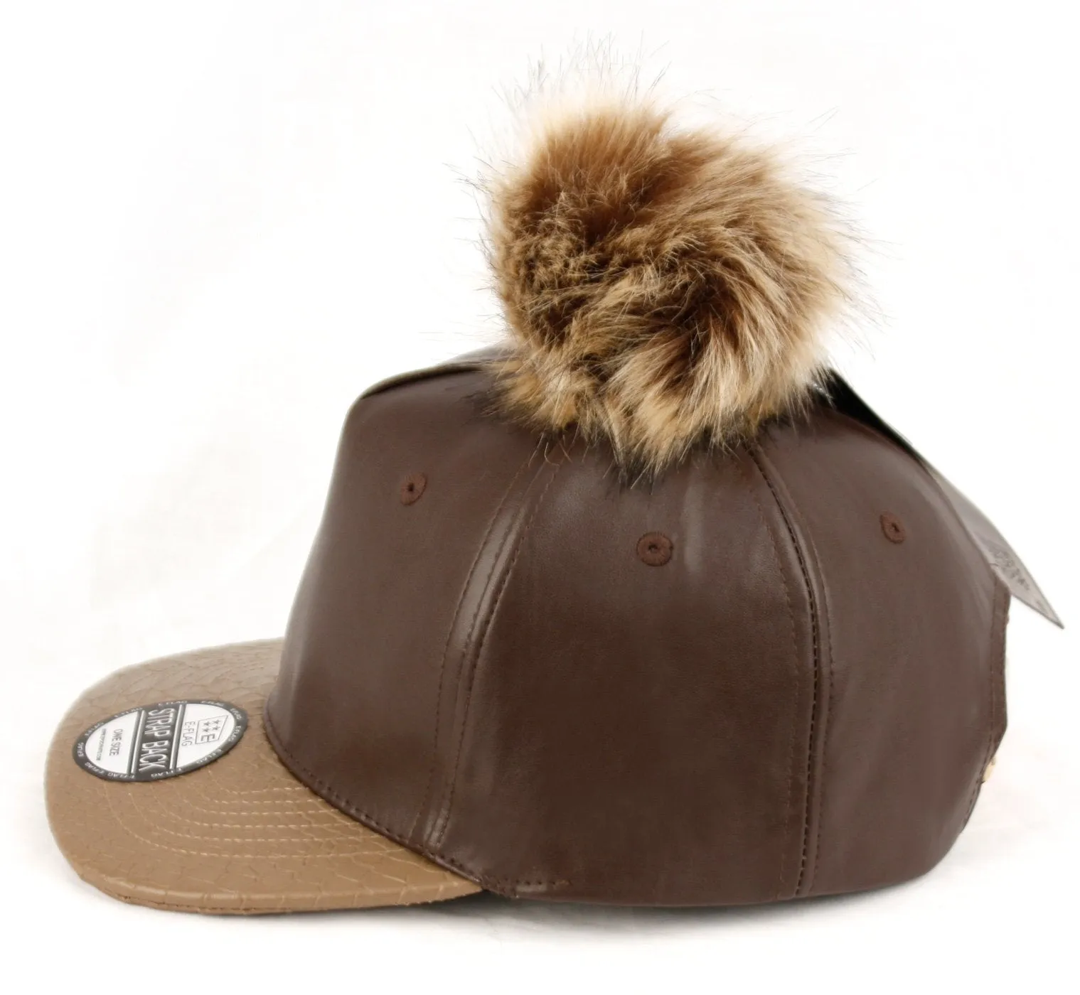 E-Flag Faux Leather Fur Pompom Baseball Cap Strap Back