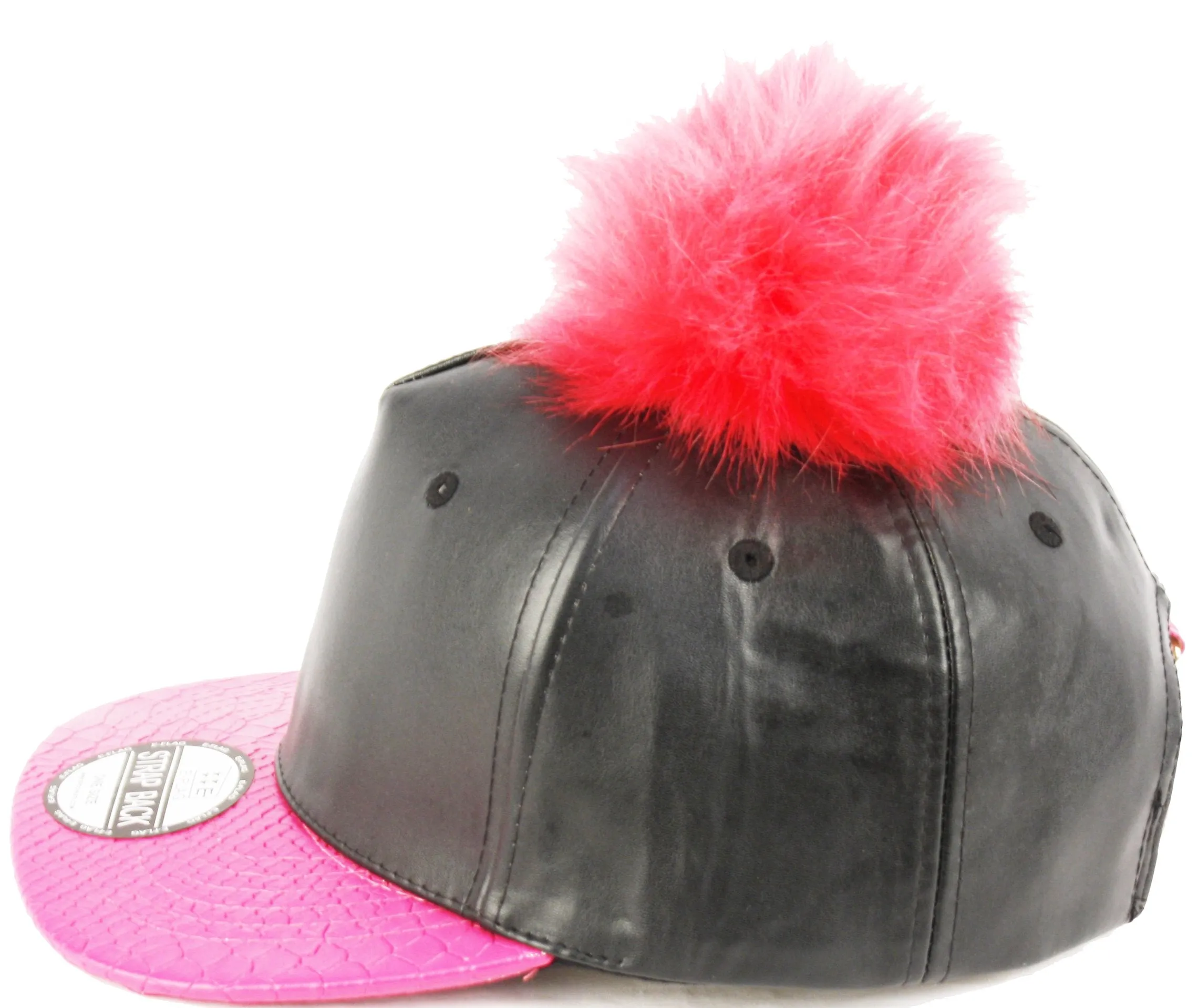 E-Flag Faux Leather Fur Pompom Baseball Cap Strap Back