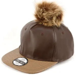 E-Flag Faux Leather Fur Pompom Baseball Cap Strap Back