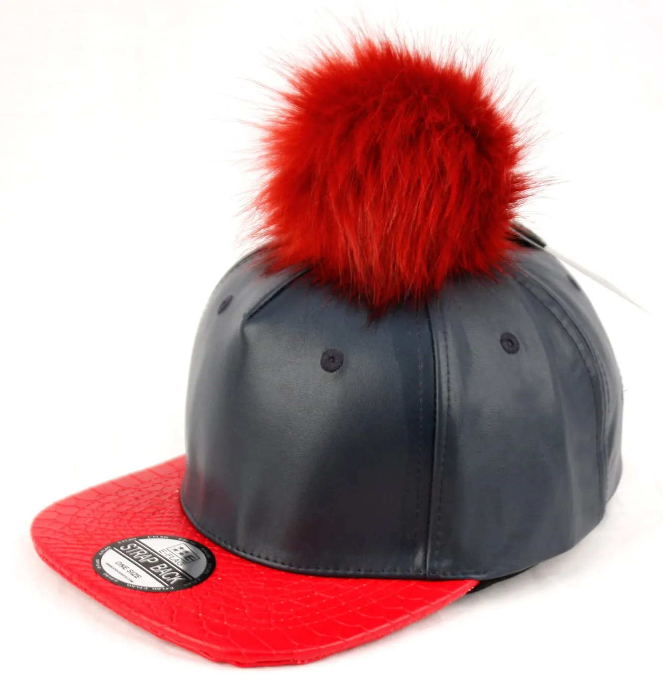 E-Flag Faux Leather Fur Pompom Baseball Cap Strap Back