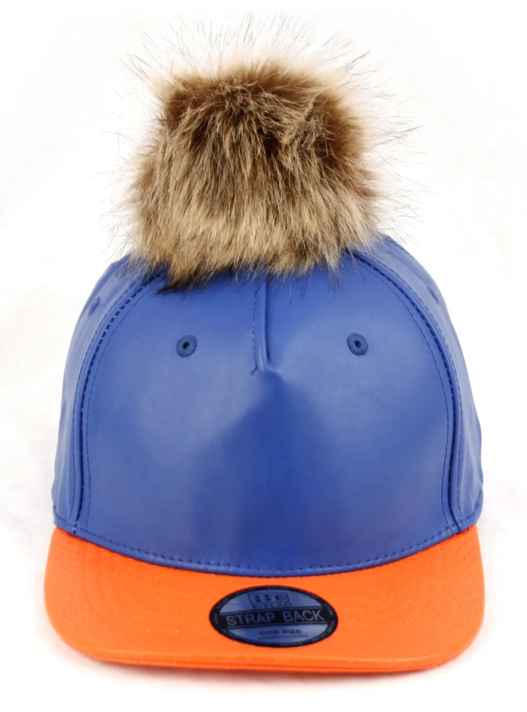 E-Flag Faux Leather Fur Pompom Baseball Cap Strap Back
