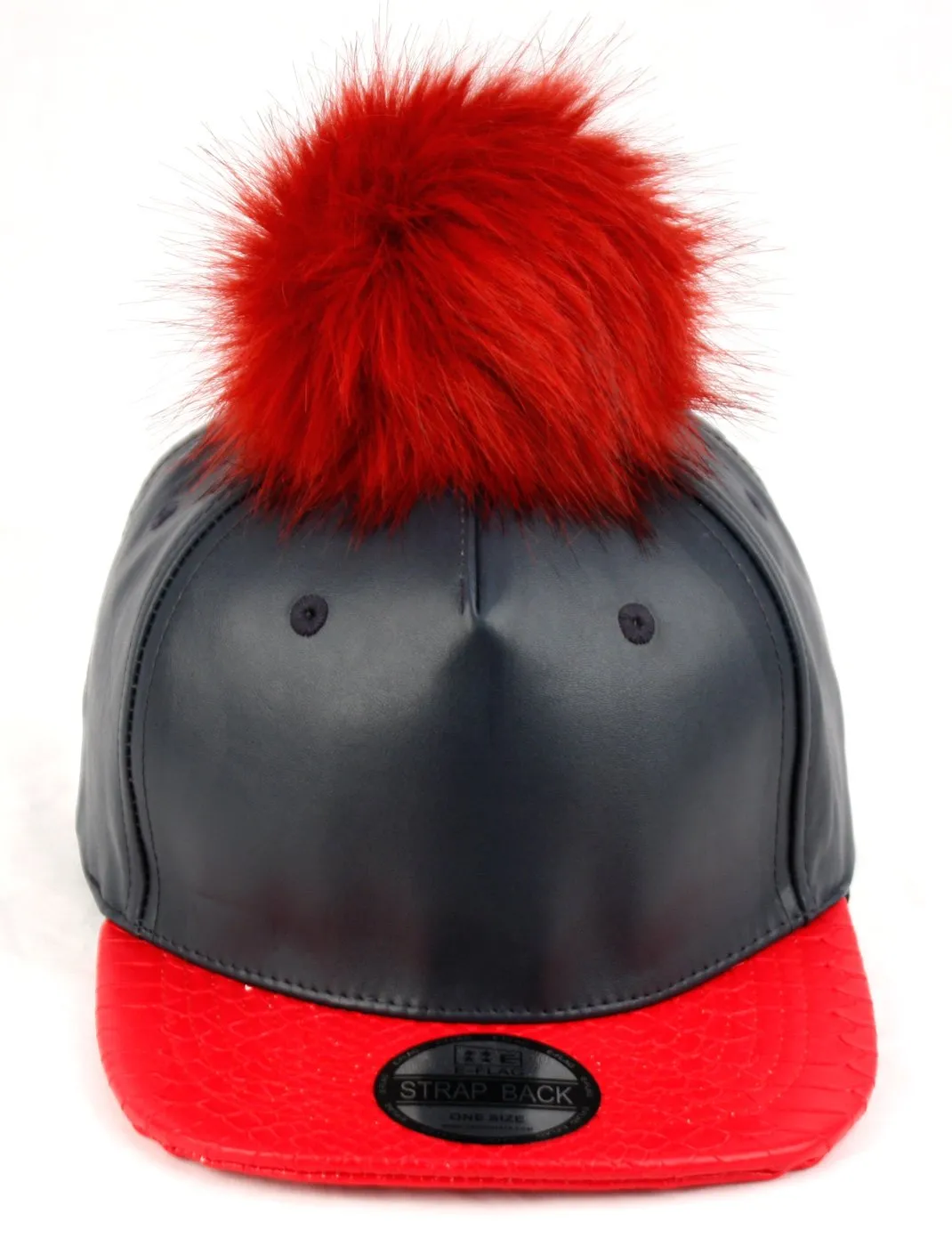 E-Flag Faux Leather Fur Pompom Baseball Cap Strap Back