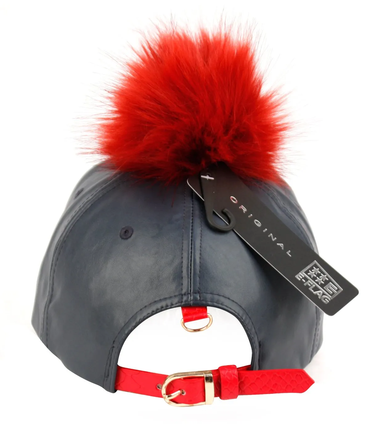 E-Flag Faux Leather Fur Pompom Baseball Cap Strap Back