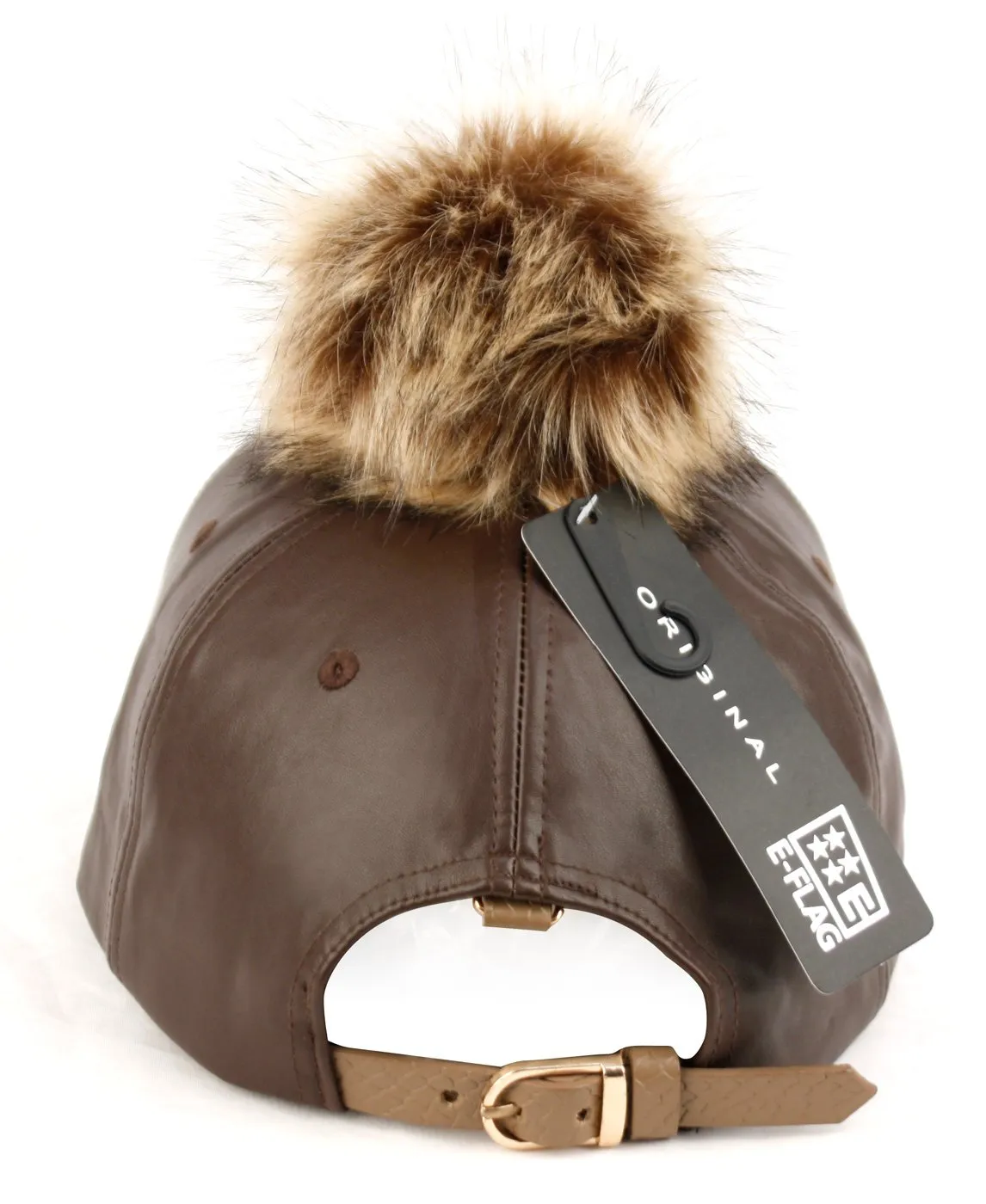 E-Flag Faux Leather Fur Pompom Baseball Cap Strap Back