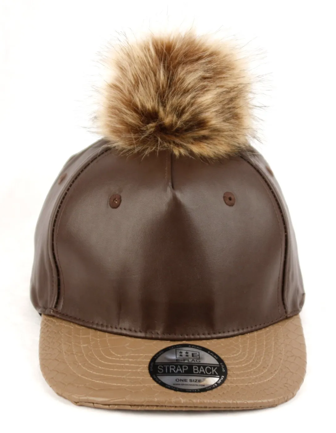 E-Flag Faux Leather Fur Pompom Baseball Cap Strap Back