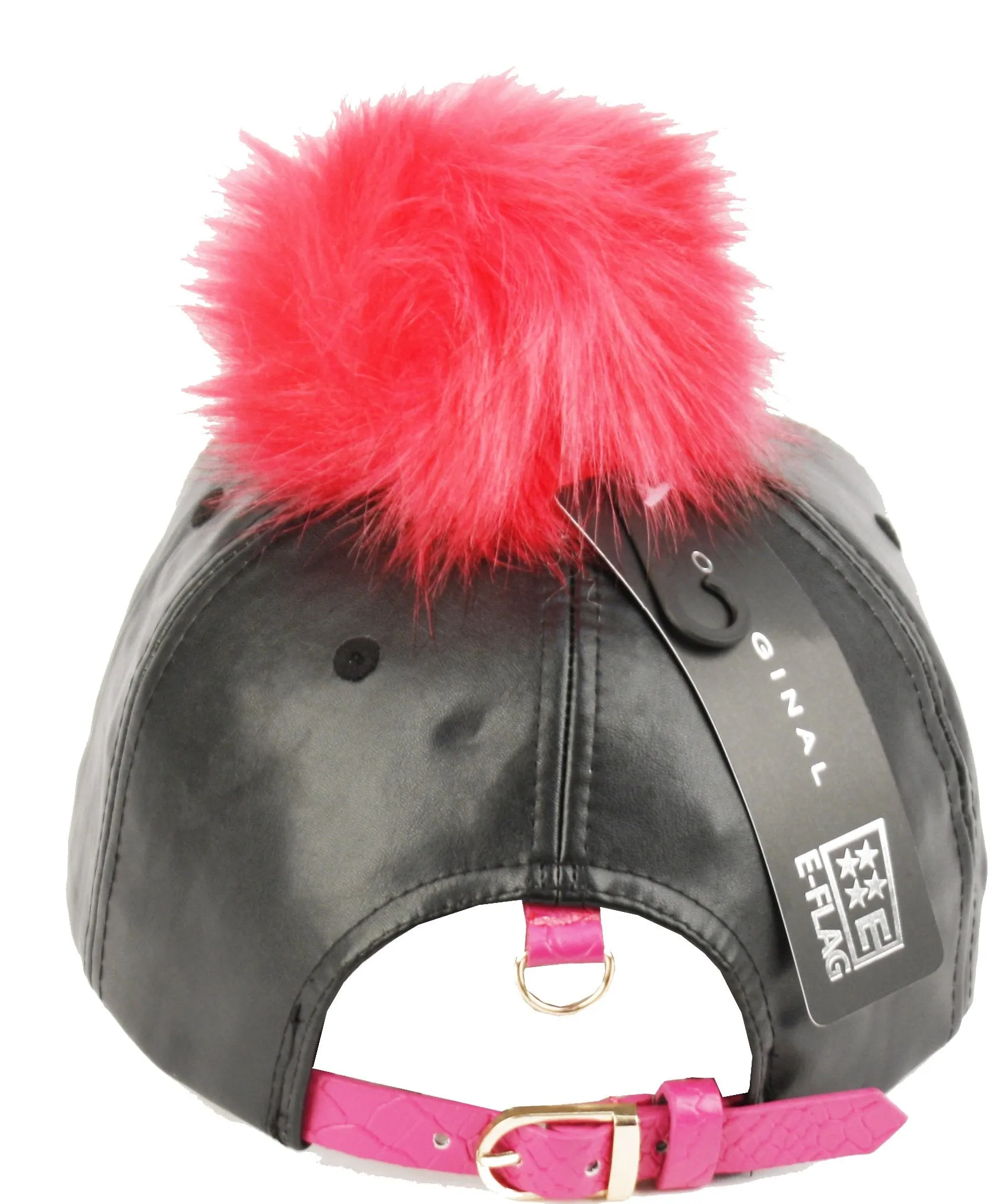 E-Flag Faux Leather Fur Pompom Baseball Cap Strap Back