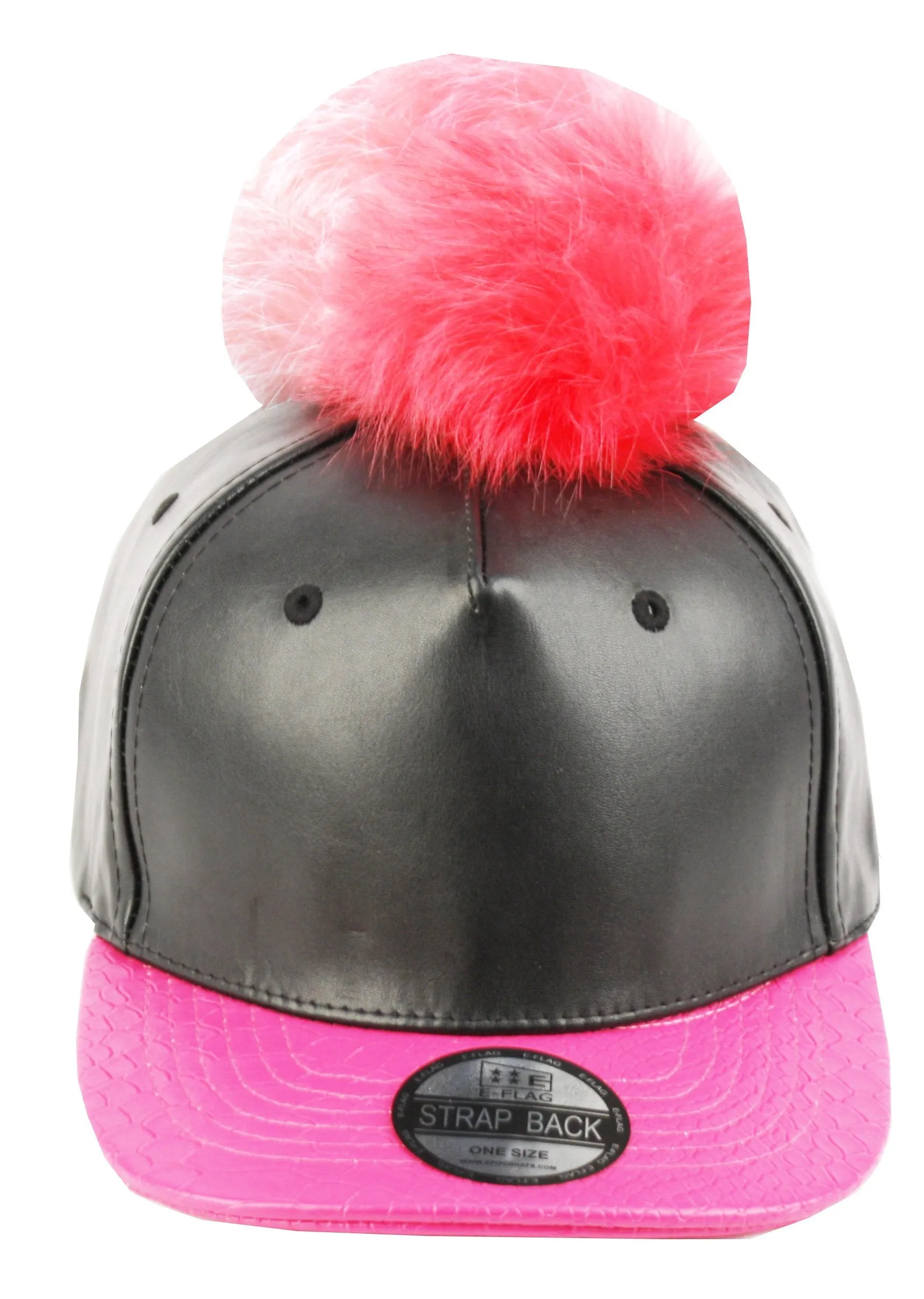 E-Flag Faux Leather Fur Pompom Baseball Cap Strap Back