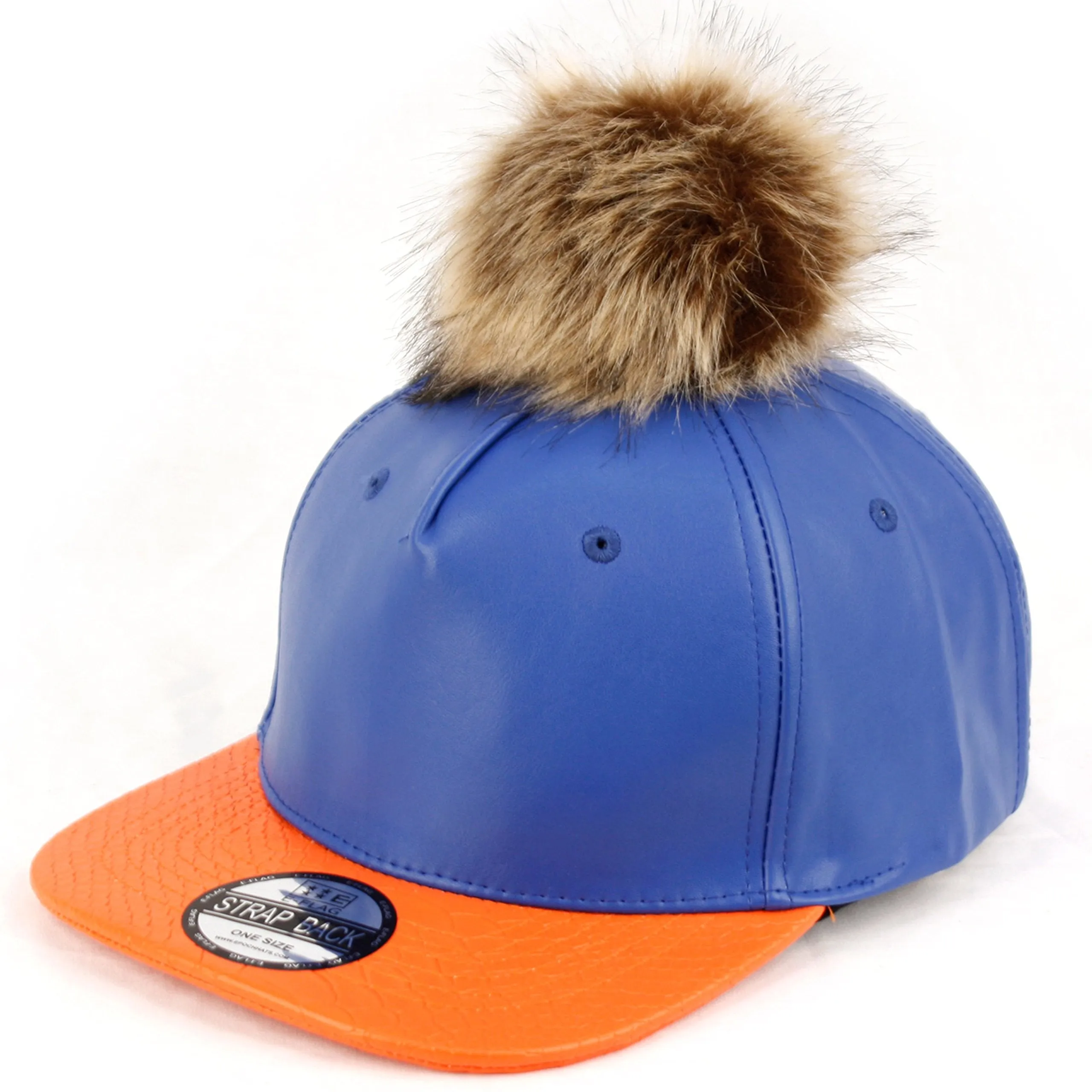 E-Flag Faux Leather Fur Pompom Baseball Cap Strap Back