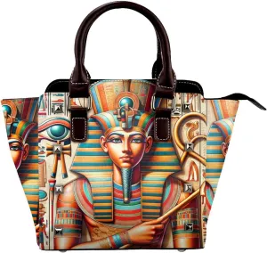 Egyptian-God-Ankh-Staff Pu Leather Crossbody Studded Bag, Fashionable Shoulder Handbag With Detachable Shoulder Strap