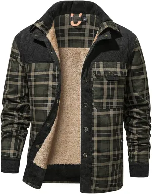Eisctnd Men's Sherpa Lined Flannel Jacket Outdoor Long Sleeve Plaid Fleece Shirt Warm Casual Button Down Coat