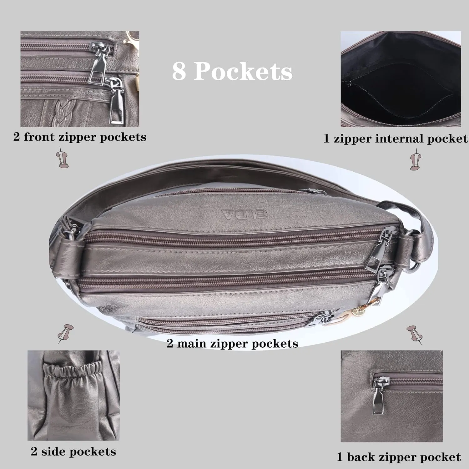 ELDA Crossbody Bags For Women Pocketbooks Soft PU Leather Purses and Handbags Multi Pocket Shoulder Bag