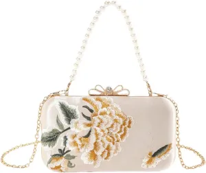 Elegant Chinese Handbag with Peony Flower Butterfly Embroidery Evening Bag Crossbody Bag for Wedding Party