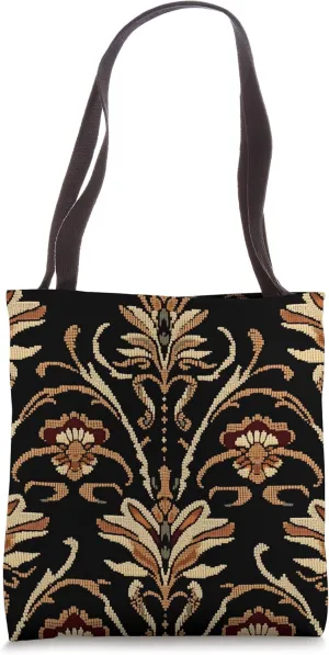 Elegant Floral Embroidery Inspired Seamless Print Tote Bag