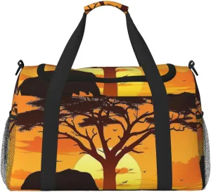 Elephants Sunset Travel Duffel Bag Tote Bag Sports Gym Bag For Women And Men