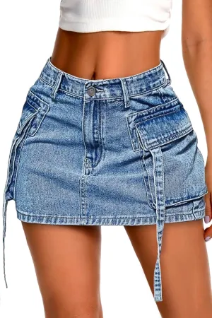ELLEVEN High Stretch Denim Cargo Skirt for Women, Low Waist Y2k Mini Jean Skirt Cute Skirt with Pockets