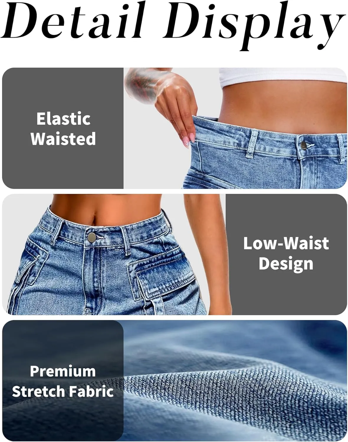 ELLEVEN High Stretch Denim Cargo Skirt for Women, Low Waist Y2k Mini Jean Skirt Cute Skirt with Pockets