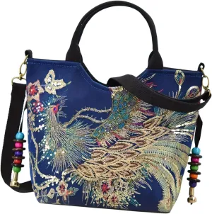 Embroidery Handbag Top Handle Bag Tote for Travel Working Party