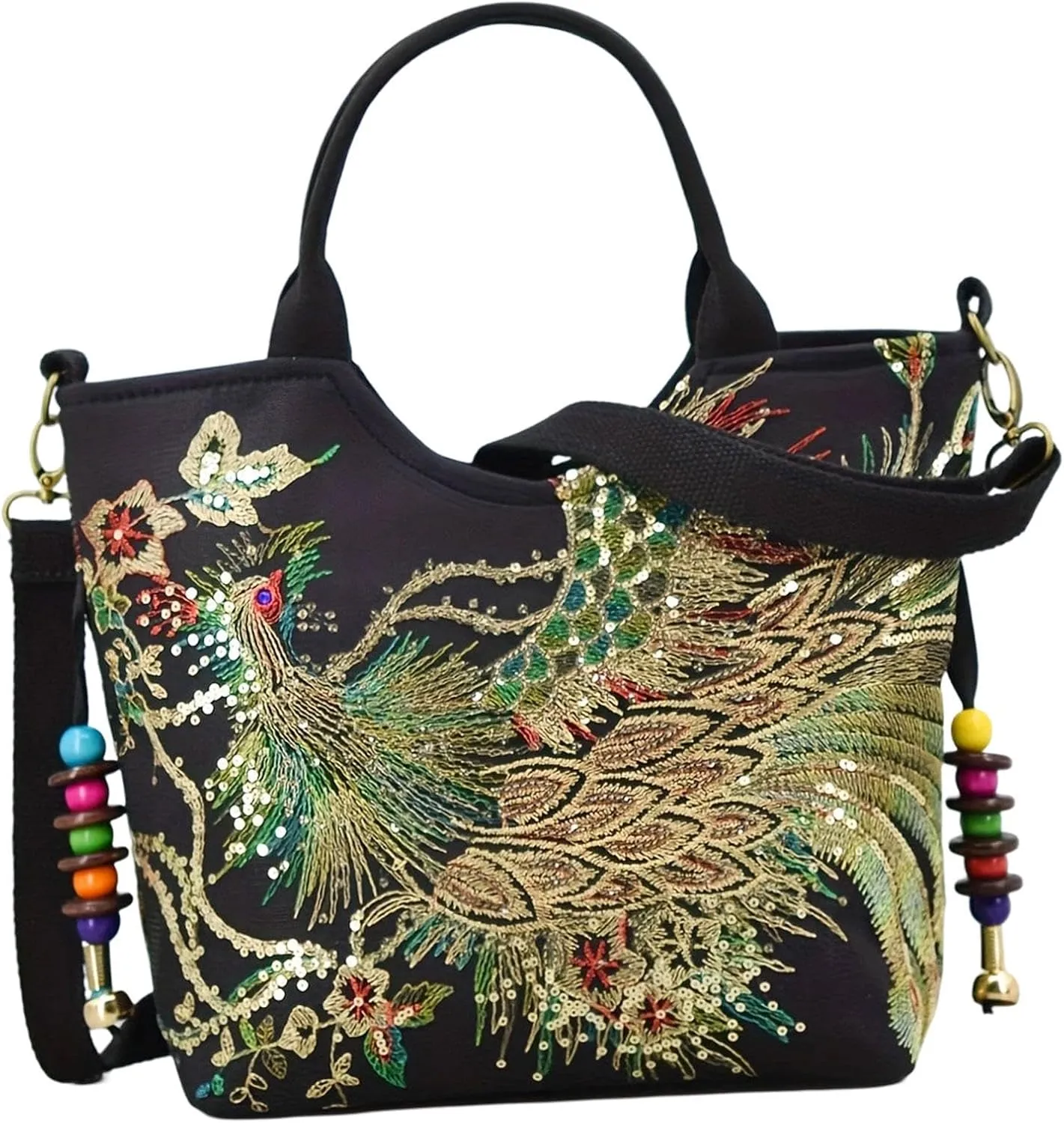 Embroidery Handbag with Pendants Crossbody Purse for Outdoor Sports