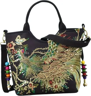 Embroidery Handbag with Pendants Crossbody Purse for Outdoor Sports