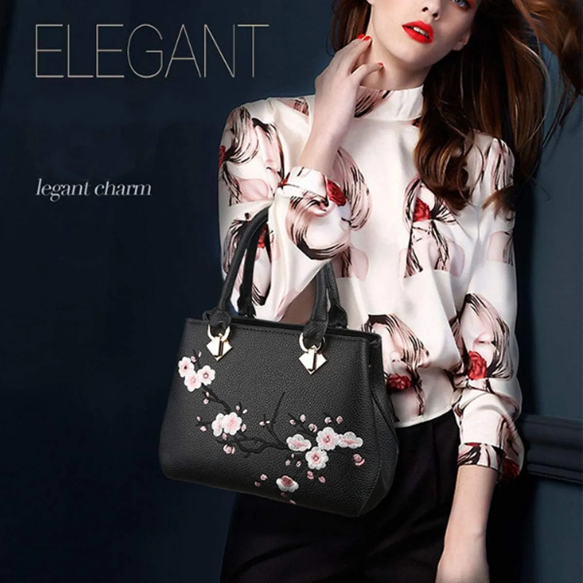 Embroidery Women Top Handle Satchel Handbags Shoulder Bag Tote Purse Messenger Bags Crossbody Bag Pink
