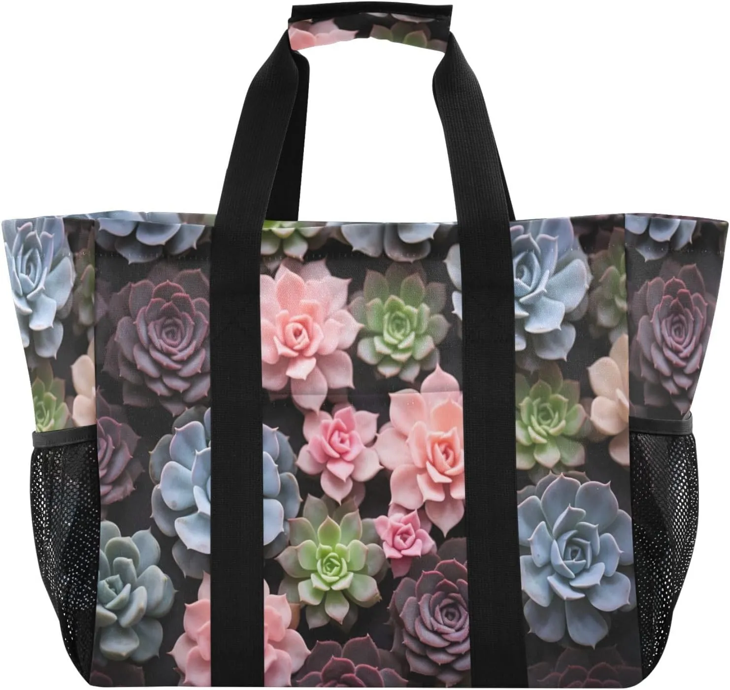 Emelivor Succulents Large Tote Bag Canvas Travel Beach Tote Bag Shoulder Grocery Bags Foldable Handbags PoolBag for Women Men Daily Shopping Gym Work