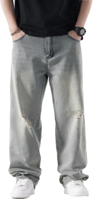 EnllerviiD Men's Baggy Denim Jeans Loose Fit Ripped Distressed Jean Hip Hop Vintage Skater Dance Pants Streetwear