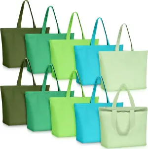 Epakh 10 Pack Tote Bag with Zipper - Reusable Large Blank Cotton Canvas Grocery Shopping Tote Bulk for Women Men DIY Crafting
