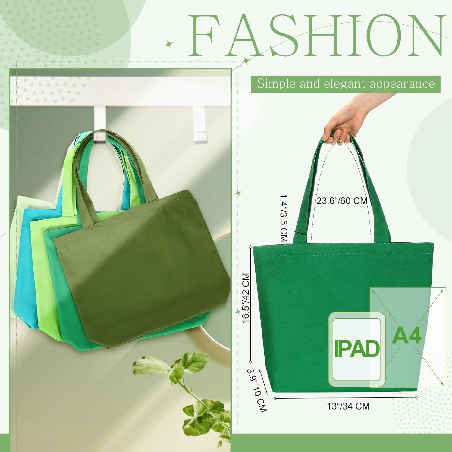 Epakh 10 Pack Tote Bag with Zipper - Reusable Large Blank Cotton Canvas Grocery Shopping Tote Bulk for Women Men DIY Crafting