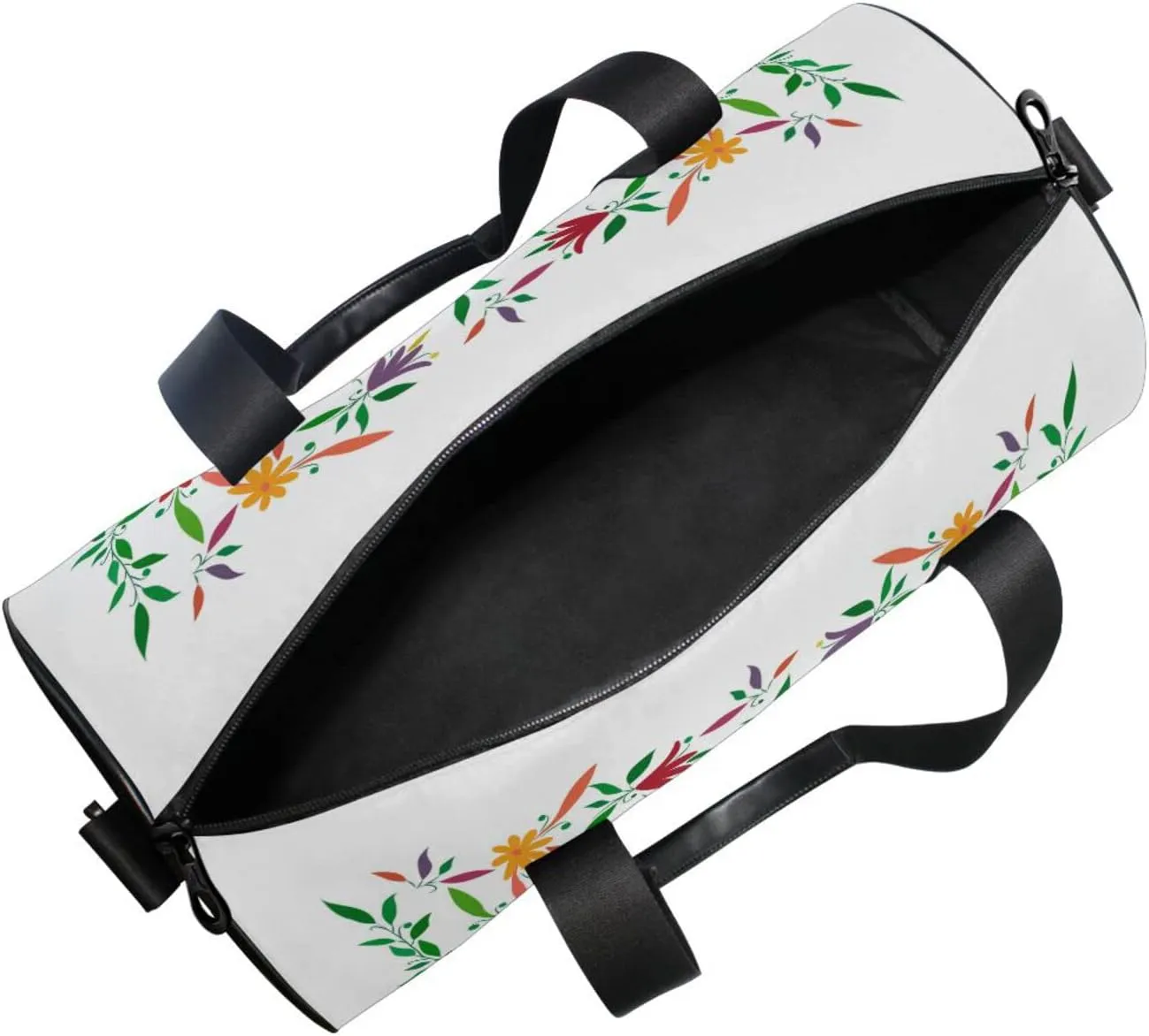 Ethnic Mexican with Embroidery Floral and Roosters Folk Duffel Bag, Foldable Canvas Travel Tote for Gym Sports with Inner Pockets, Durable Lightweight Fitness Bag for Overnight Workout