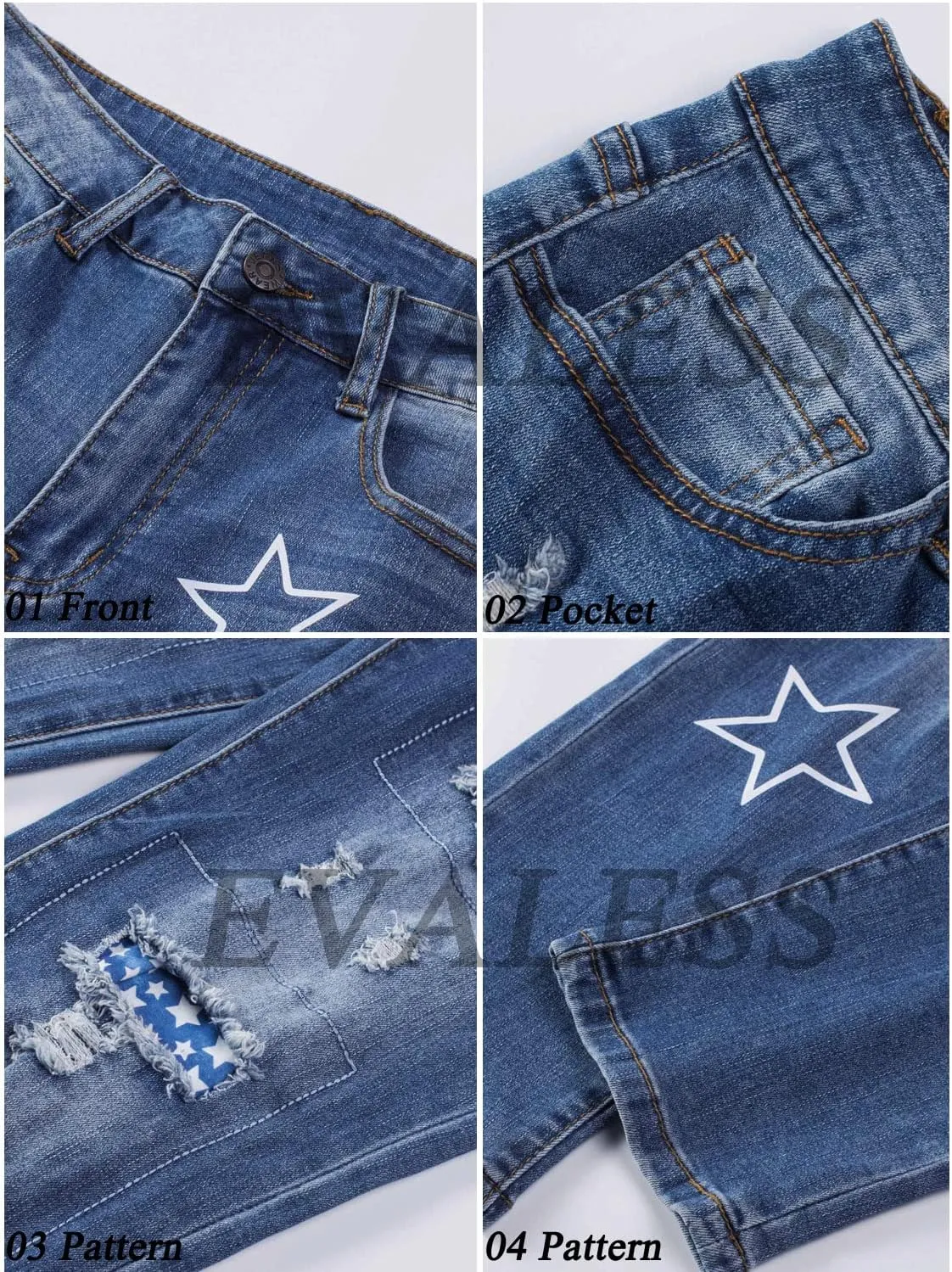 EVALESS Ripped Jeans for Women Plaid Patch Boyfriend Skinny Distressed Denim Jean Pants